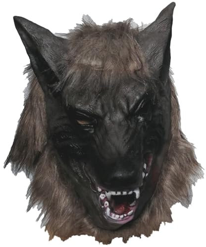 Spassprofi Wolfsmaske - Wolf Maske, Vollmaske mit Haaren - Fasching, Karnevalsmaske - Unisex - Erwachsene