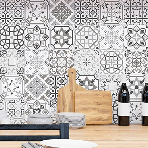30 Stickers adhésifs carrelages | Sticker Autocollant Carreaux de ciment - Mosaïque carrelage mural salle de bain et cuisine | Carreaux de ciment adhésif mural - azulejos - 15 x 15 cm - 30 pièces