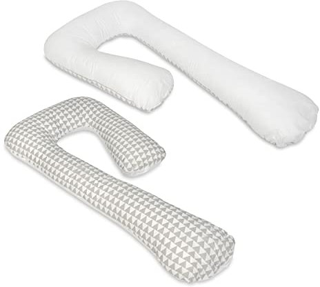 Velinda Schwangerschaftskissen Ruhekissen Kuschelkissen multifunktional groß bequem (Muster: weiße und graue Dreiecke - weiß)