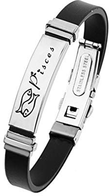 ODETOJOY 12 Konstellationen Sternzeichen Armband Damen Surferarmband Armreif Seil Sternbild Edelstahl Manschette Männer Gummi Horoskop Astrologie Armband mit Pulseras Schmuck (Fische)