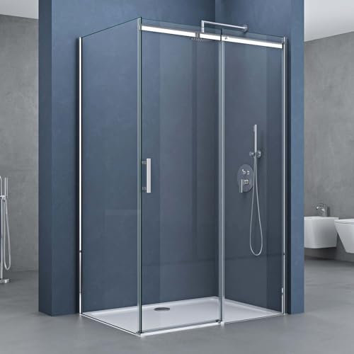 doporro Box Doccia Angolare 90x100x195 cm con Porta Scorrevole Reversibile