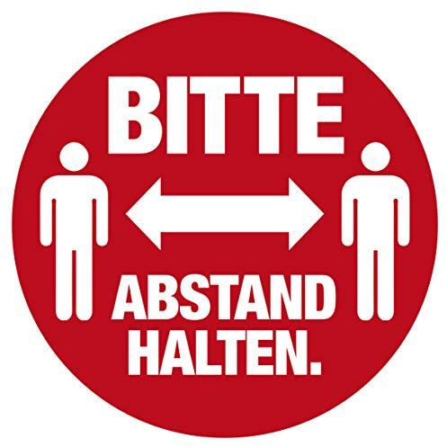 HERMA 12921 Hinweis Aufkleber Bitte Abstand Halten rund, 5 Aufkleber, Ø 20 mm, 1 pro A4 Bogen, selbstklebend, bedruckbar, wetterfest, ablösbar, Hinweisschilder aus Folie, rot
