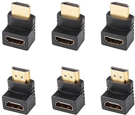 J&D Adattatore HDMI da 90 Gradi e 270 Gradi, 6-Pack Placcato Oro Angolo Retto Maschio a Femmina HDMI Adattatore 90 a 270 Gradi