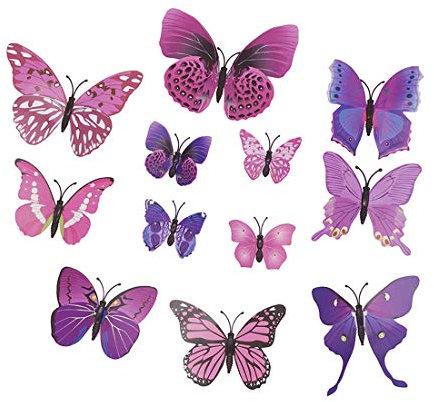 Concisea 36 Stück 3D Schmetterlinge Deko Wandtattoo,Schmetterling Wandaufkleber für Wohnzimmer, Kinderzimmer, Türen, Fenster, Badezimmer, Kühlschrank(Lila)