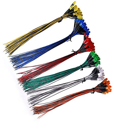 YIXISI 120 Stücke Vorverdrahtete LED, 12V 5mm Vorverdrahtetes Dioden Licht, Diffuse Emittierende Leuchtdiode multi Farben Sortiert Licht, 20cm (Rot/Gelb/Grün/Blau/Weiß/Orange, Jeder 20 Stücke)