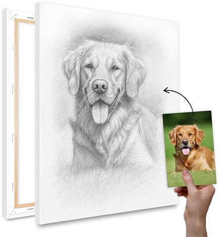Personalisierte Haustier Portrait – Individuelle Bleistiftzeichnung von Ihrem Hunde- oder Katzenfoto als Poster, Leinwand – Haustier Bild als Gedenken & Geschenk für Tierliebhaber