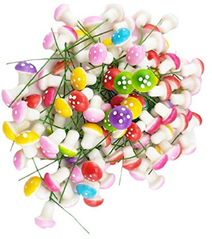Healifty 60pcs Mini Foam Mushroom Miniature Figurines Cake Toppers for DIY Fairy Garden Micro Landscape Flower Pot Bonsai Dollhouse Ornament