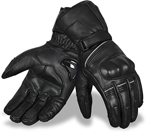 Guantes de Moto de Invierno de Cuero Genuino Guantes de Moto Impermeables para Hombre Pantalla táctil a Prueba de Viento Guantes cálidos Guantes de Carreras Guantes de Cuero Cruiser