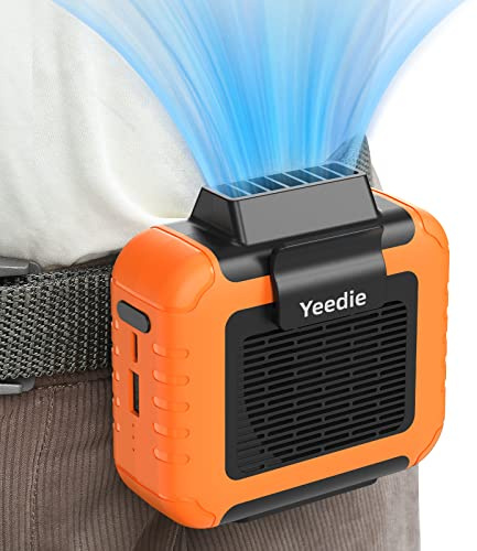 Yeedie Ventilatore portatile con clip in vita, 6000 mAh, ventilatore da collo ricaricabile fino a 16 ore, forte flusso d'aria, 3 velocità, funzionamento a batteria a mano libera, cintura e collana