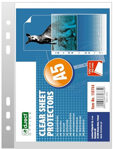 D.RECT Prospekthüllen A5 Klarsichthüllen - Dokumentenhüllen 50 µm/Mic/Mikron Stärke: 0,05 mm - 100 Stück Folienverpackung Transparent Glasklar - Klarsichtfolien A5 Folien – Klarsichtfolie