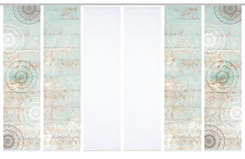 HOME in green 84089 MANDRIGA Schiebegardine aus recyceltem Polyester, Farbe:mint, Größe:245 x 60 cm, Anzahl:6er-Set (3X Motiv. 3X Uni)