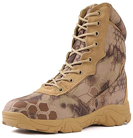 Lfzhjzc Stivali Tattici da Uomo, Stivali da Lavoro for Uomo, Stivale tattico, Stivali da Lavoro Militari, Pattern di Pitone Mimetizzazione, Stivali marini, Impermeabili, Traspirante