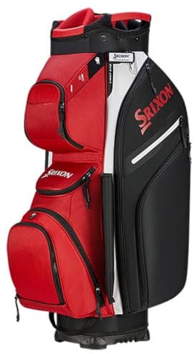 Srixon - Premium Cart Golf Bag - 14 Club Divider - 11 Zipper Pockets including a Velour-lined and an Insulated Coller Pocket - Score Card, Pen Divot Holders - Lock Bottom Base, UNIQ SIZE, Red/Black