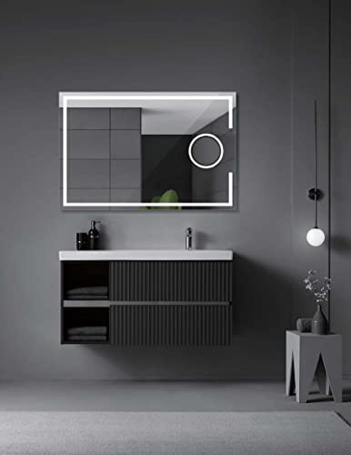 Ledimex - Specchio da bagno LED quadrato con specchio di ingrandimento X5 - di misura 120 x 80 cm - Illuminato a LED con IRC >80 – Sensore anti appannamento – Sensore on/Off triled – Modello Malta