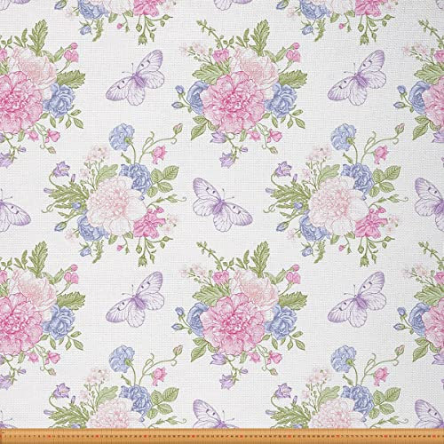 Schmetterlingsstoff Meterware Retro Blumen Polsterstoff Dekostoff für Frühlingstiere Pflanzen Bauernhaus Natürlicher Drinnen Draußen Stoff Wasserdichter DIY Kunststoff Lila Rot 920 x 150 (HxB)