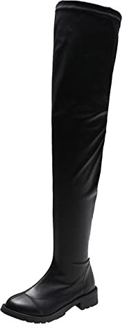 del Giorno Stivali da Donna in Pelle Color Cuoio con Tacco Spesso sopra Il Ginocchio Stivali Frange