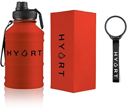 2.2L Stainless Steel Water Bottle by HYDRT - RED - Highest Grade Steel - Utility Strap - Gym bottle - Canteen