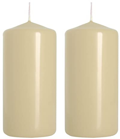Pillar Candles, Pack of 2, Unscented, Long Burning Time, 10 x 5 cm / 4 x 2 in (Ivory, Matt)