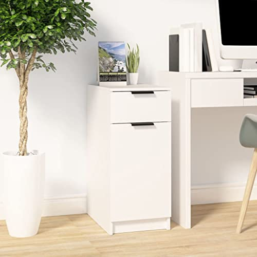 WIFESE Schreibtischschrank Weiß 33,5x50x75 cm Holzwerkstoff Nachttisch Kleiner Schrank Schubladen Organizer Aktenschrank Büroschrank mit 1 Schublade und 1 Fächer Zeitloses Design für Büros Zuhause