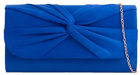 Bolso de mano plisado de ante para novia, graduación, boda, noche, fiesta, bolso de mano, azul real, medium