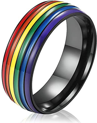 FainFun Schwuler Ring, Lgbtq Ring, LGBT Gay Pride Rainbow Stolz pride ring, Ringe Gay, Rainbow Ring Herren, Pride Schmuck, Modering Schmuck, Partnerringe, Damenring (59, Schwarz)