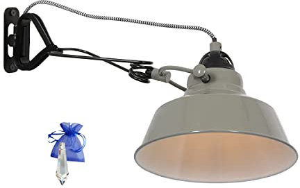 Christoph Palme Leuchten Klemmleuchte Wandleuchte Industrial Leseleuchte mit 1x E27 Fassung + Kristall GiveAway (Moos Grün 1320G)