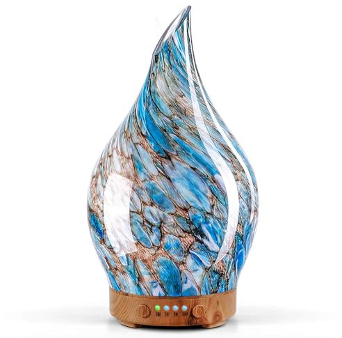 Porseme 150ml Glass Essential Oil Diffuser Aromatherapy Ultrasonic Cool Mist Humidifier 6 Running Hours Waterless Auto-Off Air Diffusers for Sleeping,Yoga Office Working Spa and Rest (Light Blue)