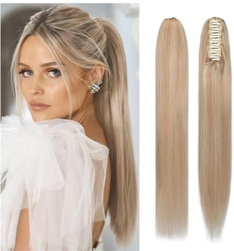 S-noilite Coda Capelli Veri Extension con Clip, 105g Coda Capelli Extension Veri Clip, Extensions per Ponytail di Cavallo Capello Umani, 35CM Biondo Sporco Misto a Biondo Candido #18RP613R