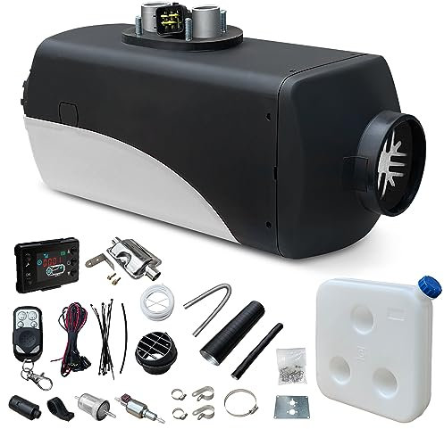 KIASTER 5KW / 8KW 12V Diesel Air Heater Parking Heater Diesel Night Heater w/LCD Switch & Remote Control & Silencer & 10L Fuel Tank for Car Trucks Boat Trailer Motorhomes (White+Black, 8KW)