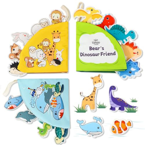 Lehoo Castle 3 PCS Baby Buch, Fühlbuch Baby ab 6 Monate mit Abreißbaren Viechern, Baby spielzeug Kinderwagen Spielzeug für Neugeborenen ab 0 3 6 9 12 Monaten