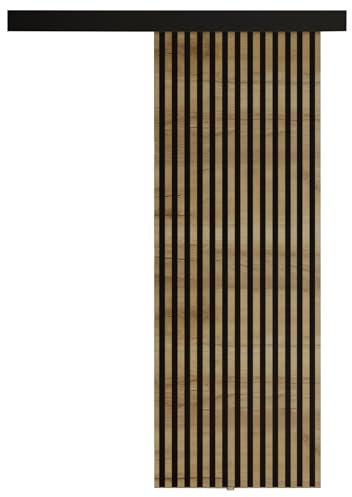 KIER FURNITURE Schiebetür BELMO – Schiebetür Komplettset Schiene Komplettset Mit Tür – Zimmertüren Mit Zarge Komplett - B96xH205xT1,6 cm - Eiche Craft Golden
