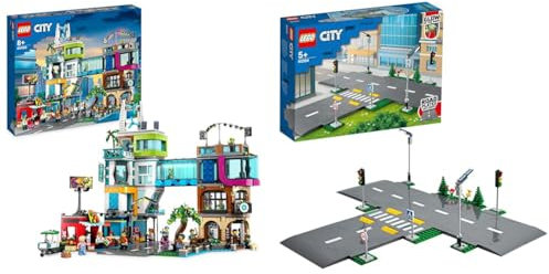 LEGO 60380 City Stadtzentrum Set, Modellbausatz, Spielzeug mit Spielzeugläden & City - Straßenkreuzung mit Ampeln