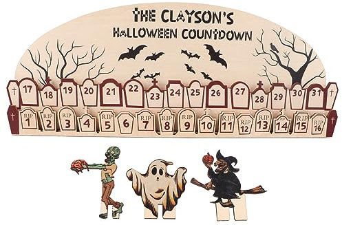 MISNODE Halloween-Adventskalender 2023, 31 Tage, Halloween, Beweglicher Holzblock, Countdown-Kalender für Heimdekoration, Urlaub, Ornament, Geschenk, Kalender, Weihnachten, Prunkstück, Dekoration, Ges