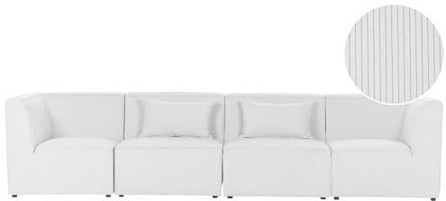 Beliani Modernes 4-Sitzer Modul Sofa mit Armlehnen Stoffbezug Cord weiß Lemvig
