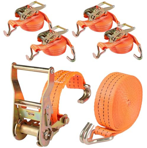 Anttyscar 4 Stück 3000kg 6M Spanngurte mit Ratsche 2 teilig zweiteilig mit Haken Ratschengurt Zurrgurte orange 40mm 3000 daN 3t