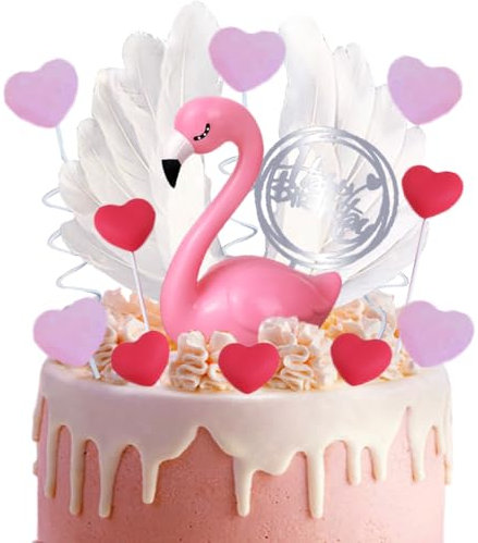 Lot de 13 décorations de gâteau flamant rose - Décoration de gâteau pour fille, utilisée pour les anniversaires, la Saint-Valentin, les mariages, les anniversaires de mariage