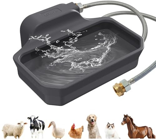 FICUSWIN 135OZ Automatic Water Dispenser for Large Dogs Patented Outdoor Dog Water Bowl Dispenser Automatic Dog Feeder Fit 3/4'' GHT Faucet Dog Waterer Include Water Hose Extra-Large Drinking Area