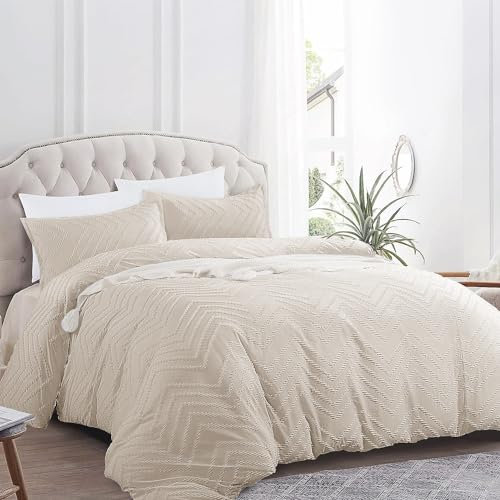 Nyescasa Boho Bettwäsche 135x200 4 Teilig Beige Getuftet Wellen Bettwäsche-Set Stickerei Shabby Chic Wendebettwäsche Weiche Mikrofaser 2 Bettbezug mit Reißverschluss und 2 Kissenbezug 80x80cm