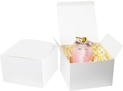 GINLEBO 6 x 6 x 4 Geschenkboxen 10 Stück kleine weiße Geschenkboxen mit Deckel für Geschenke, weiße Boxen für Geschenke, Weihnachten, Basteln