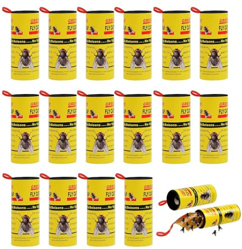 Tue Mouche, Attrape Mouche, Tue Mouche Adhesif, Tue Mouche Interieur, Papier Tue Mouche, Ruban Attrape Mouche, Rouleau Attrape Mouche, Attrape Mouche Collant et Autres Insectes Volants 16Pieces