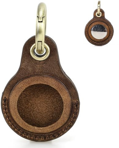 FAOONNMY Echtleder Hülle für AirTag mit Schlüsselring, Mini Anti-Lost Tracker Finder Abdeckung, Air Tag Schlüsselanhänger für Airtag-Halter für Schlüssel Taschen Gepäck Haustier Halsband Brown