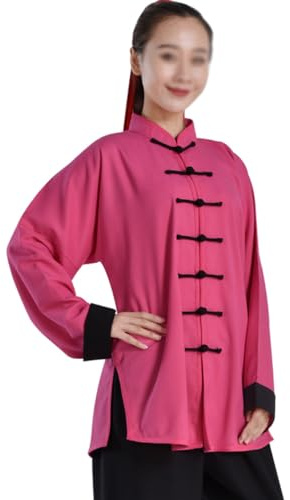 ZHOUXIAO Cotone in Lino Tai Chi Uniforme Donna Kung Fu Abbigliamento Maniche Lunghe Abiti Tradizionali Cinesi, Abito Tangam Kung Fu Vesti Abiti da Chun di Cotone Puro Abiti D Red-L