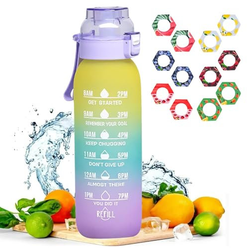 2024 Neu Wasserflasche mit Geschmack Flasche Original Set - 1000ML Trinkflasche mit 6/7/12 Geschmackskapseln Set für ein erfrischendes Trinkerlebnis für Outdoor (Hell Violett,mit 12 Pods)