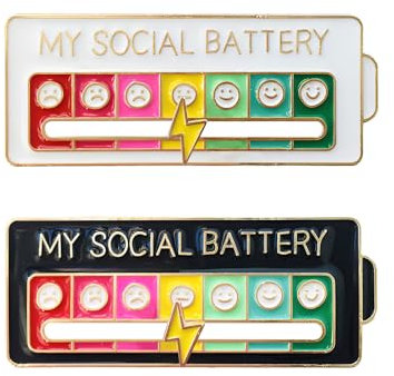My Social Battery Badge - 2PCS Pin, Mood Brooch, Adjustable Power Brooch for 7 Days a Week - Cute Creative Gift for Men and Women