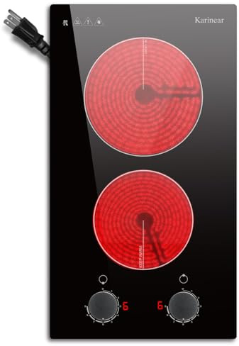Karinear 110v Electric Cooktop 2 Burners, 12'' Electric Stove Top Plug in