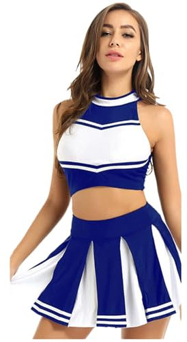Cvanxluy Cheerleader Kostüm Damen, Ärmellos Uniform Kostüm Halloween Musical Crop Top Kleid Cheer Party Outfit Minirock Cheerleading Swift Dress
