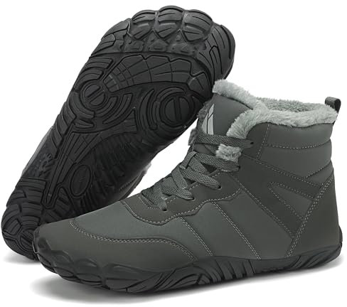 Mishansha Barefoot Shoes Invernali Uomo Stivaletti Scarponi Trekking Donna Inverno Scarpe Piedi Nudi Caldo Impermeabile Antiscivolo Stivali Grigio 42 EU