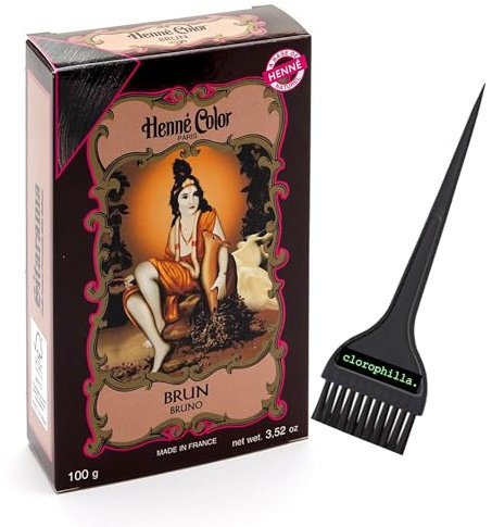 Sitarama Hennè Color - Natürliche Haarfarbe auf Wasser ohne Ammoniak und Wasseroxigenat, NO PPD - Henna-Pulver 100 g und Chlorophilla-Pinsel. (BRUN braun, 100 g)