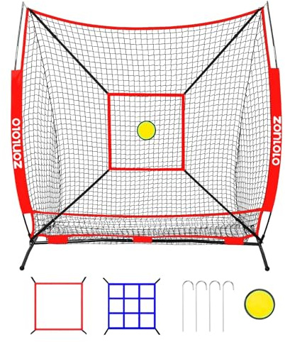 Zonlolo 6 x 6 FT Baseball Net with 3 Diffferent Targets, Portable Practice Net for Batting，Hitting，Pitching and Throwing,Compact Package with Small Carrying Bag，Great for Kids