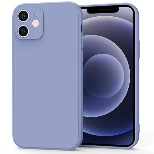 Tobfit Funda para iPhone 12, Carcasas Silicona Premium, Protección Completa Lente Cámara, Funda Protectora Resistente Arañazos y Caídas para Apple iPhone 12 6,1 Pulgadas, Gris Lavanda